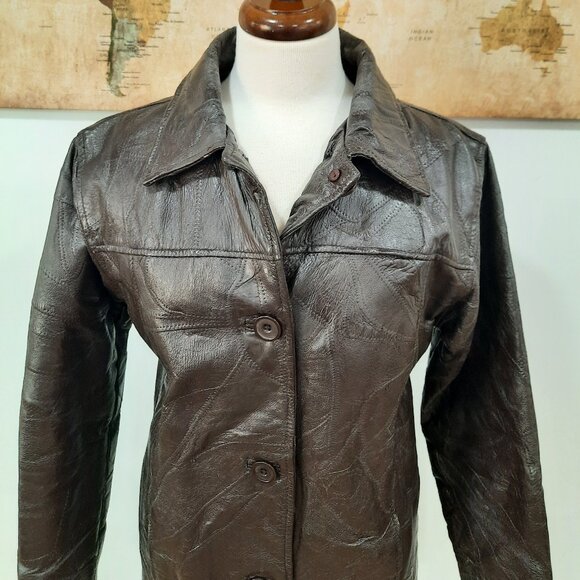 Vtg 90s structured brown leather jacket - Tudor Court brand - Picture 3 of 15